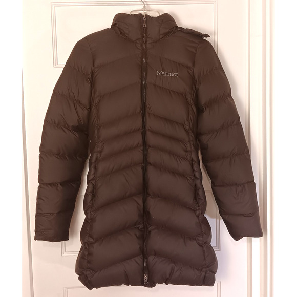 Marmot Coat Jacket Wn S/P Brown Montreal Puffer 700 Down Zip Parka Faux Fur Hood - Picture 1 of 12